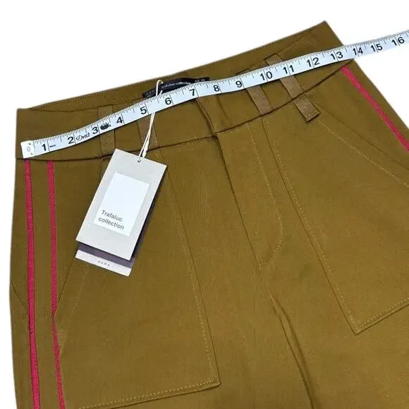 Zara Trafaluc Collection Wide-leg Cropped Pants with Red Stripe - Size XS - Picture 4 of 7